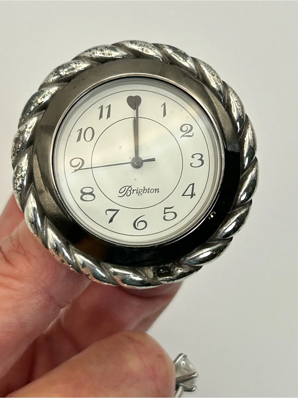 Brighton Collectibles Twisted Rope Desk Clock Silver Plated New Battery Patina